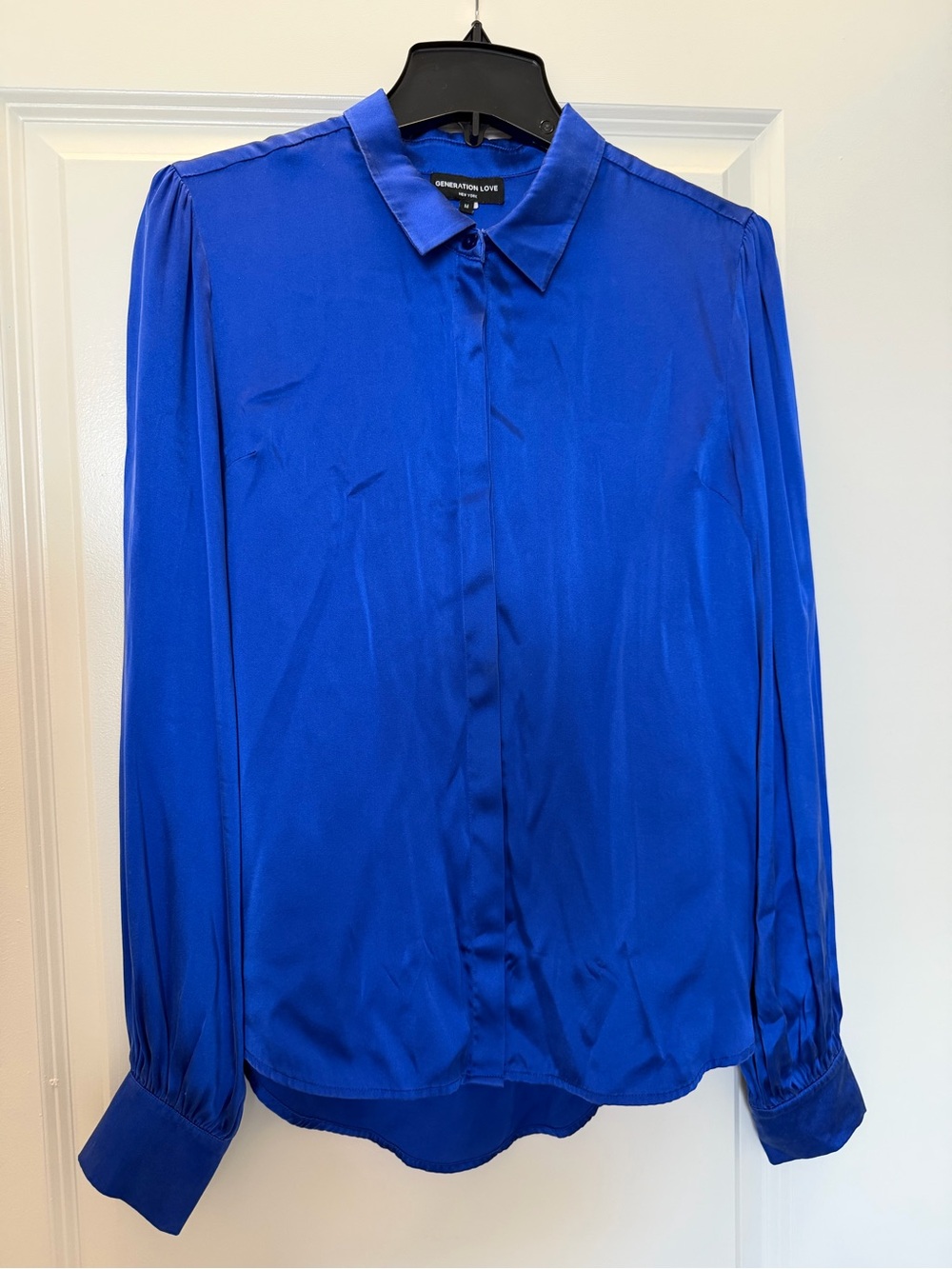 Generation Love Royal Blue Long-Sleeve Silk Button-Down Blouse